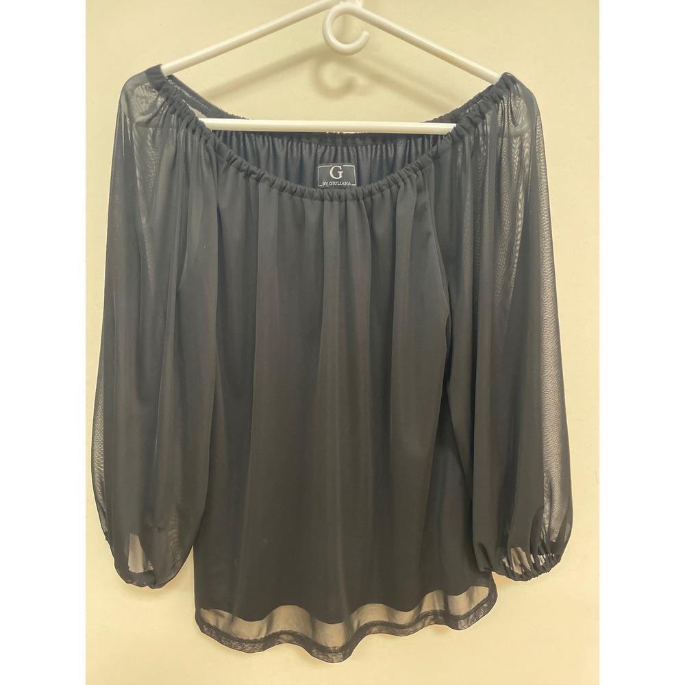 G by Giuliana Black Sheer Mesh Off The Shoulder Balloon Sleeve Blouse Small